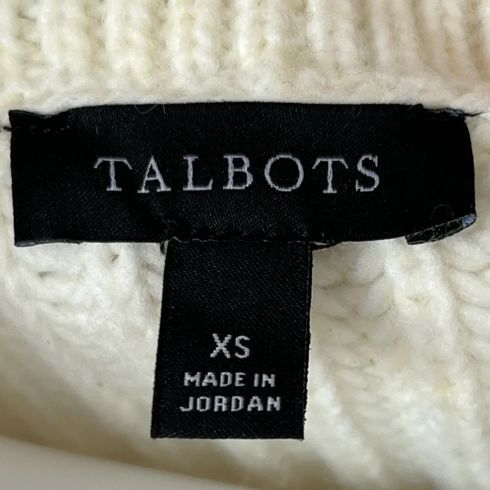 Talbots Knit Half Zip Sweater Neutral Stripe Cream Gray Preppy Womens Size XS